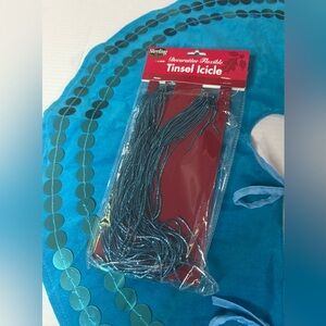 Tree skirt and Tinsel Icicle flexible both color turquoise